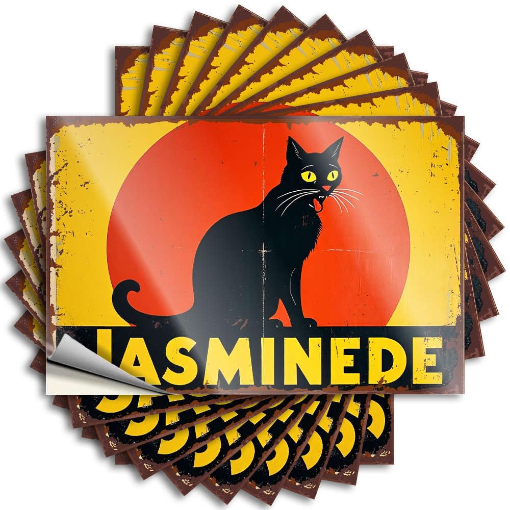 Stickers Guest Custom Stickers, Cover Waterproof Vintage Poster with Black Cat and jasmined Text. for Hydro Flask | Southern Vinyl Decals for Western Holiday Gift(12X18CM)