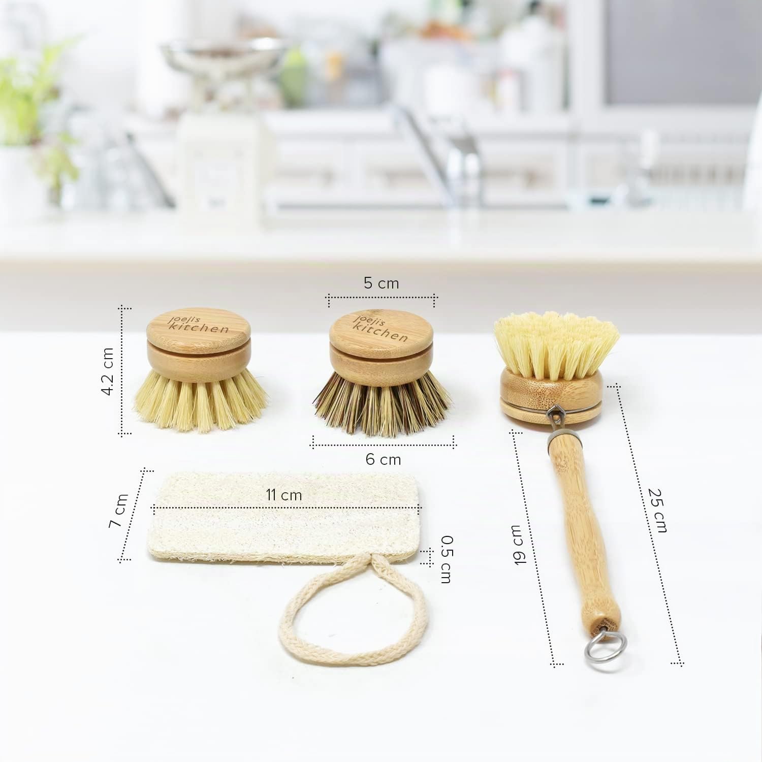 Joeji's Kitchen Juego de cepillos ecológicos de Madera de bambú, Estropajo económico ecológico con Cabezales Intercambiables, Cepillo de Limpieza para Tazas, Platos o Cubiertos