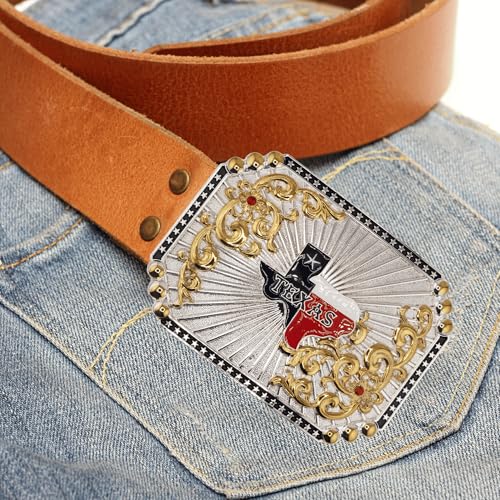 Image of WMG Western Belt Buckles for men women - Texas Map Buckles - Rodeo Cowboy Belt Buckle - Fits Up to 2 Inch Belts