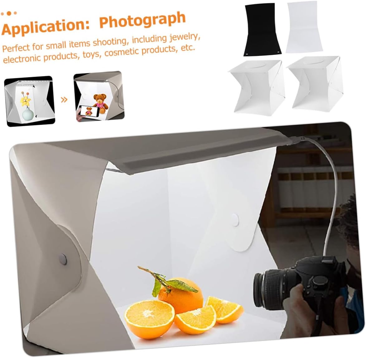 ULTECHNOVO Portable Photo Light Box Kit 30cm Mini Soft Light Tent with LED Strips, 2-Color Backdrops Black White for Product Photography and Studio Shooting