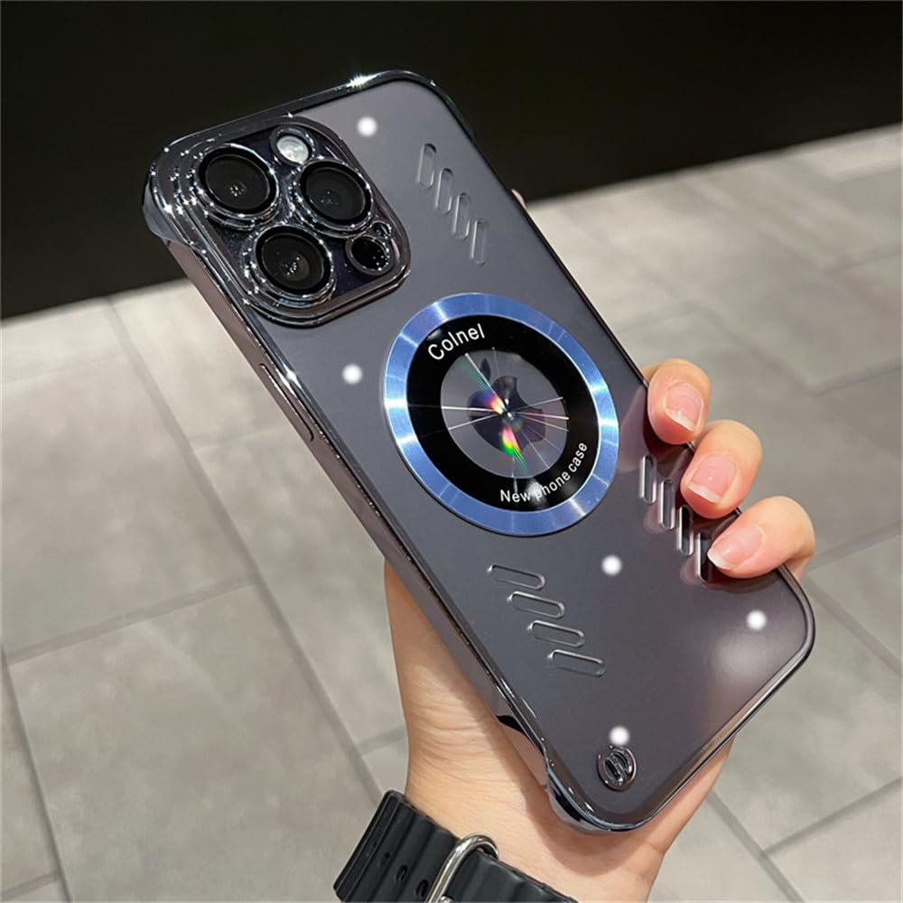 Ultra Thin Frameless Plating Transparent PC Magnetic Case for iPhone 11 12 13 14 15 Pro Max 15 14 Plus Wireless Charging Cover,Sierra Blue,For IPhone 11