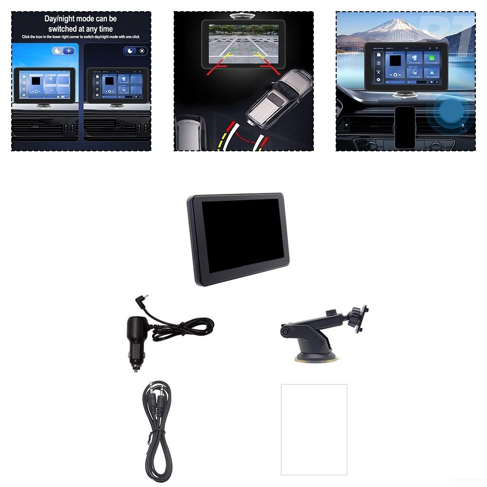 Lettore MP5 portatile da 7 pollici con video di retromarcia HD wireless per CARPLAY e per ANDROID Auto 2.5D IPS Schermo 5.4 WiFi6 Altoparlante incorporato per cruscotto del veicolo