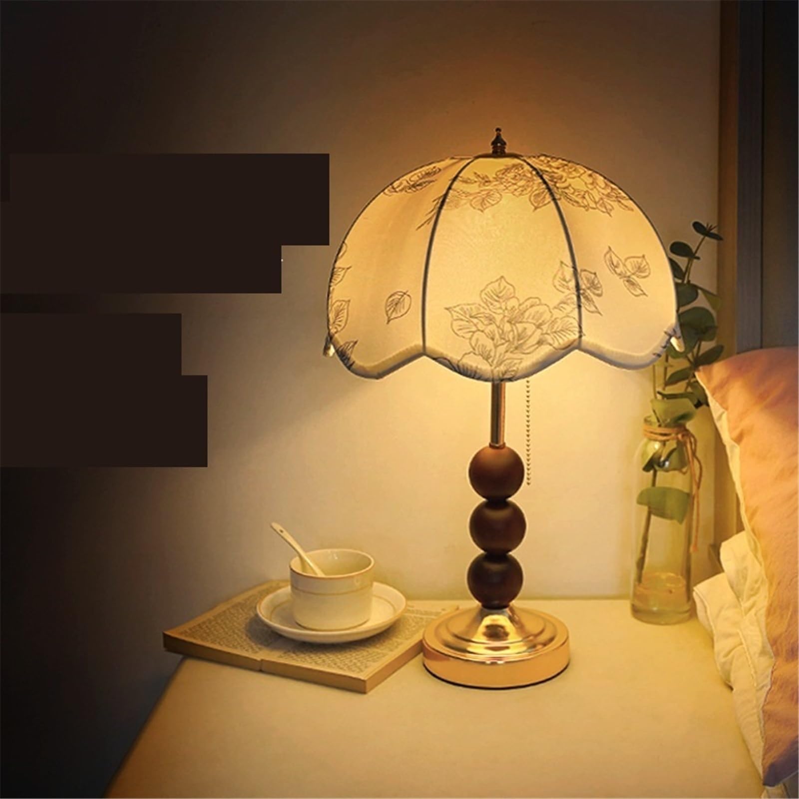 Lampa stołowa Lampa stołowa retro z tkaniny w kwiaty, dekoracja sypialni przy łóżku