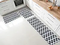 Jogo Tapete e Passadeira para Cozinha Antiderrapante em Jacquard - 1,30x0,45m e 65x45cm (Chevron Preto)