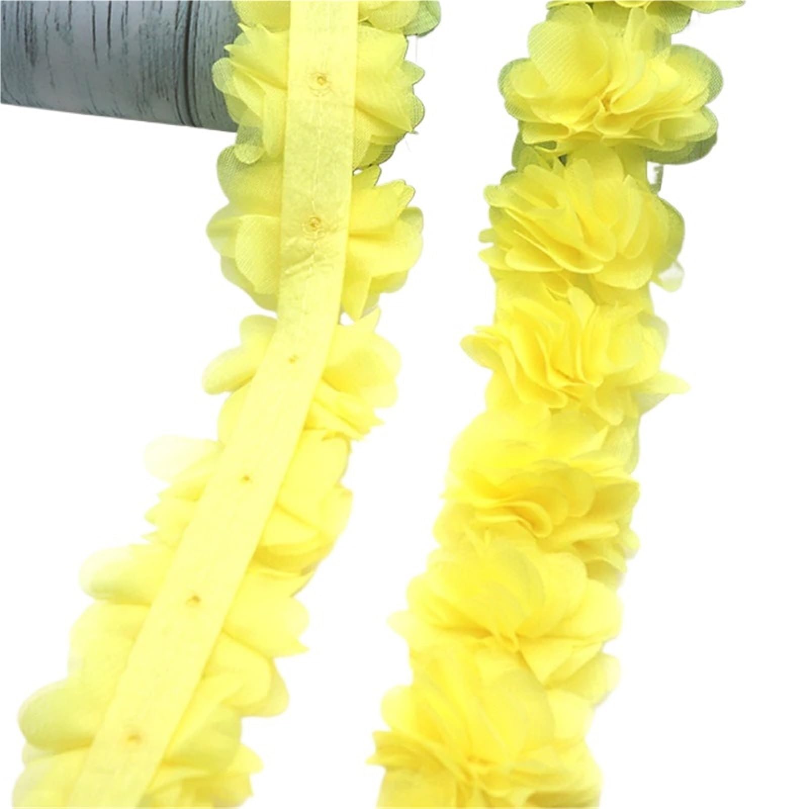 Wtaxbh Yellow Iron On Patches 5Cm Flowers 3D Chiffon Cluster Lace Dress Decoration Fabric Applique Trimming Sewing Supplies(Yellow)