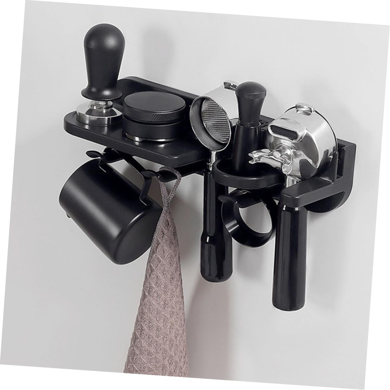MAGICLULU Wandregal für Kaffeesiebträger Espressoregal mit Siebträgerhalter Aufbewahrungsregal Kaffeesiebträger Selbstklebendes Edelstahl-wandregal Kaffeezubehör-organizer für Espressobar