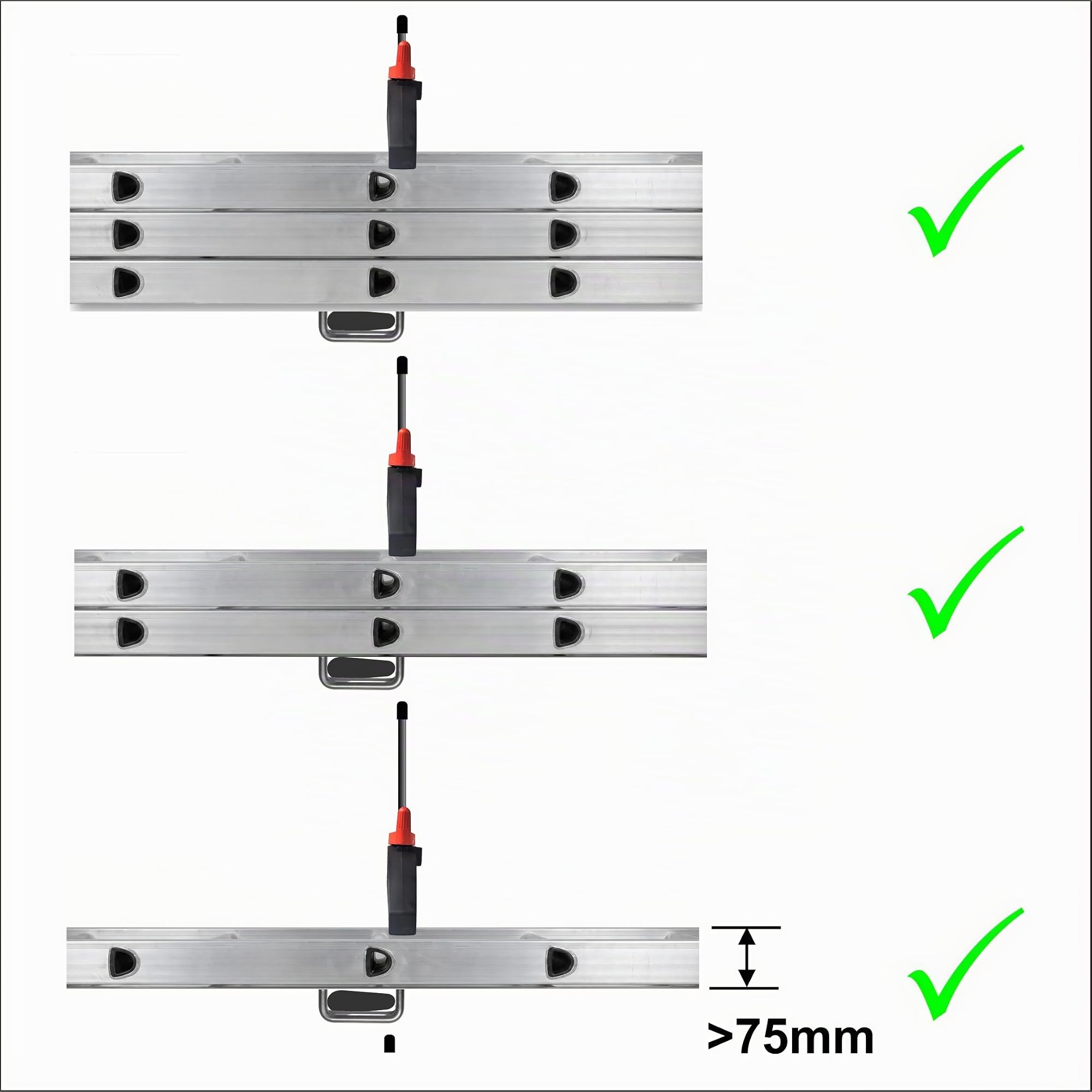Morsetti per scale per furgoni con gancio largo per barre portatutto larghe, ideali per barre Thule WingBars Evo Easy-Clamp - Crash tested - CE