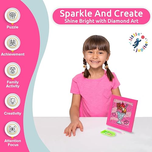 Vista 21 de Little Jupiter Kits de arte de diamantes para niños con marco de 7 1/8 x 7 1/8 pulgadas, arte de diamantes para niños, kits de arte de diamantes