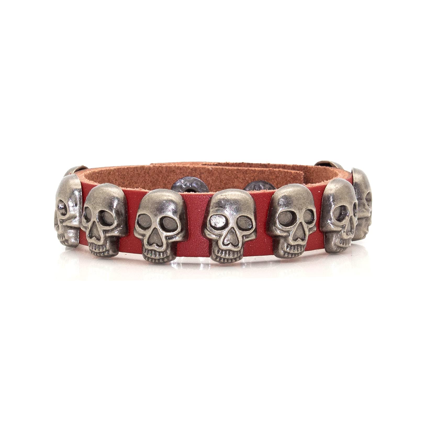 Xusamss Punk Rock Alloy Buckle Leather Wristband Skull Cuff Bracelet,7.5" Wrist