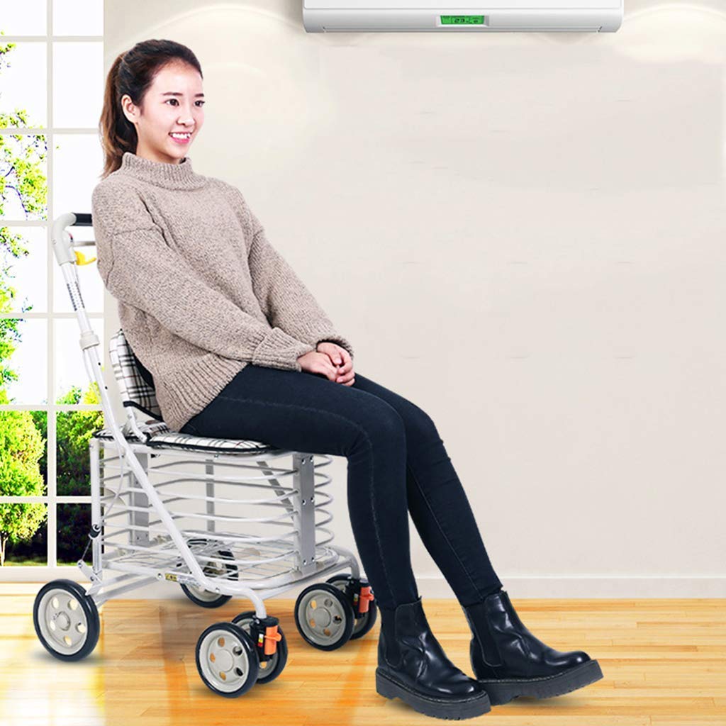 Deambulatore Pieghevole, Carrello della Spesa Pratico, deambulatore Pieghevole per Anziani con Ruote, Sedile e Leva del Freno Inclusi, Dotato di Cestino portaoggetti e bracciolo,