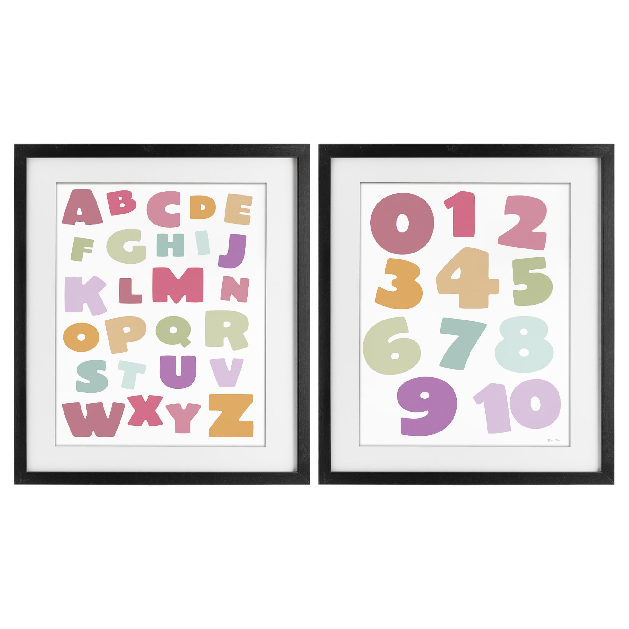 Stupell Industries Midnight Black (Textured) 'Muted Letters & Numbers Educational'| 2Pc Framed Print Under Glass Set