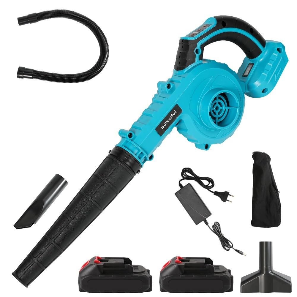 Souffleur Feuilles Sans Fil 21V - 2 Batteries, 3000W, 200 Km/h, 1,6 Kg - Jardin, Terrasse