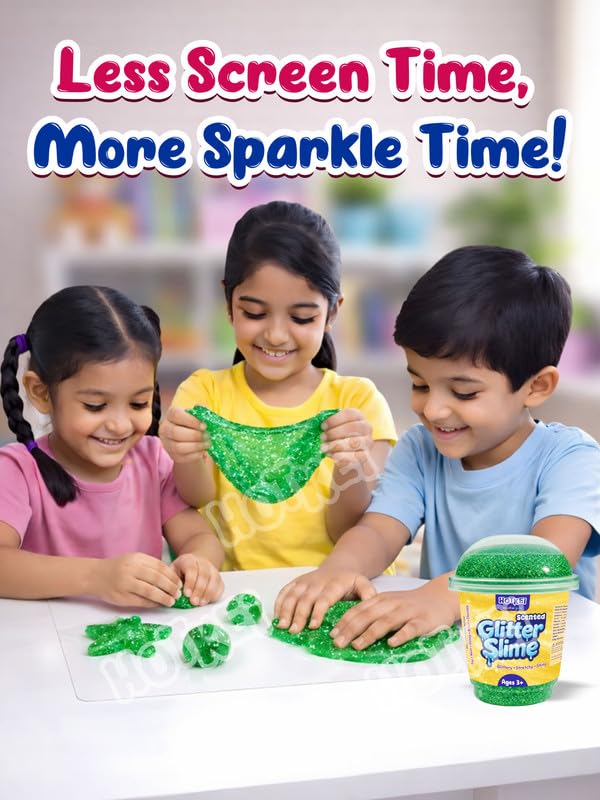 Image of HOTKEI Green Glitter Slime for Kids 3 to 10 Years Super Stretchy, Soft & Smooth Premium Shiny Slime Non-Toxic Sparkle Fun Slimy Toy Birthday & Return Gift for Kids Boys and Girls
