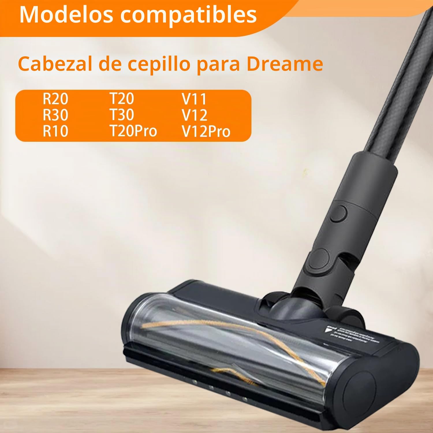 Cepillo Cabezal para Dreame R20 T20 T30 R30 V12 V12 Pro T20 pro V11SE R10 aspiradora, Cepillo de Cabezal Limpiador de Cabezal de turbina con luz LED, Recambios Cepillo para Moquetas y Suelos Duros | Cabezal de cepillo de rodillos con faros LED, piezas de