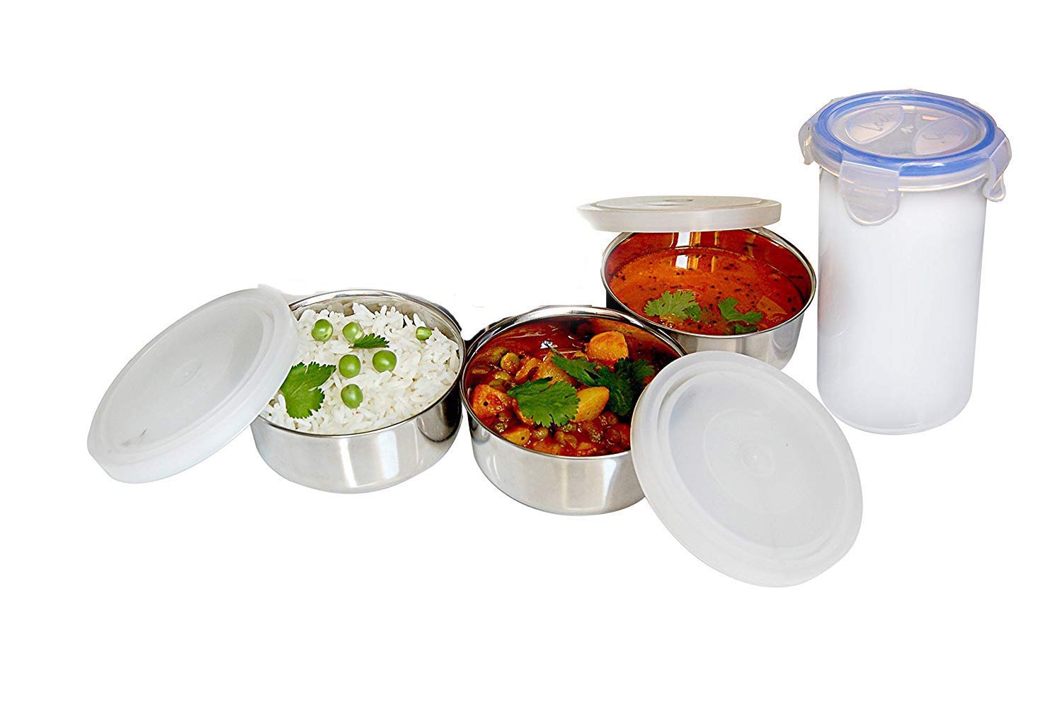 Denique Stainless Steel Stylish Royal Steel Lunch Box Set,LickproofTiffine 4-Pieces,(3 Bowl with Airtight Lid) Black 1