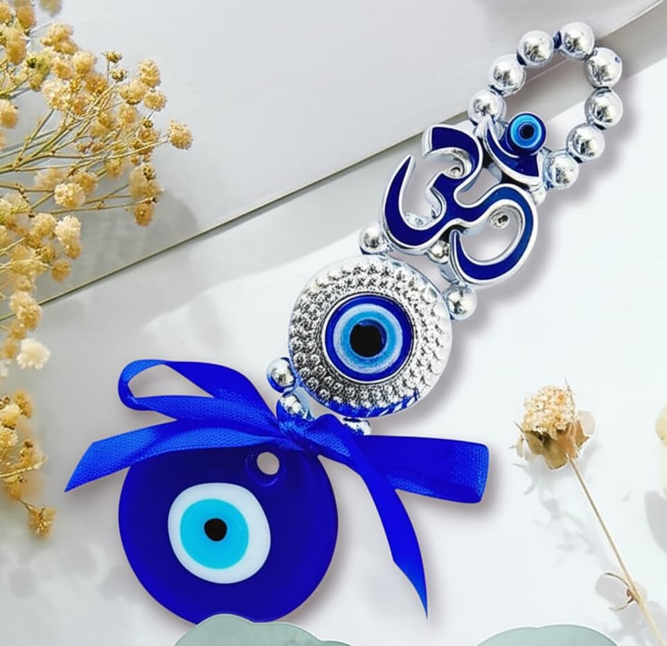 ARTISKRITI Om Evil Eye Hanging for Car Mirror, Home House Entrance Door Decoration, Nazar Battu for Shop Office Living Room (Om Blue)