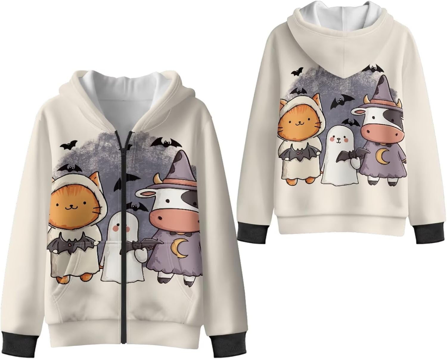WELLFLYHOM Full Zipper Girls Graphic Hoodies 6-16 Fleece Lined Long Sleeve Sweatshirts Athletic Zip Up Kids Sweater Top