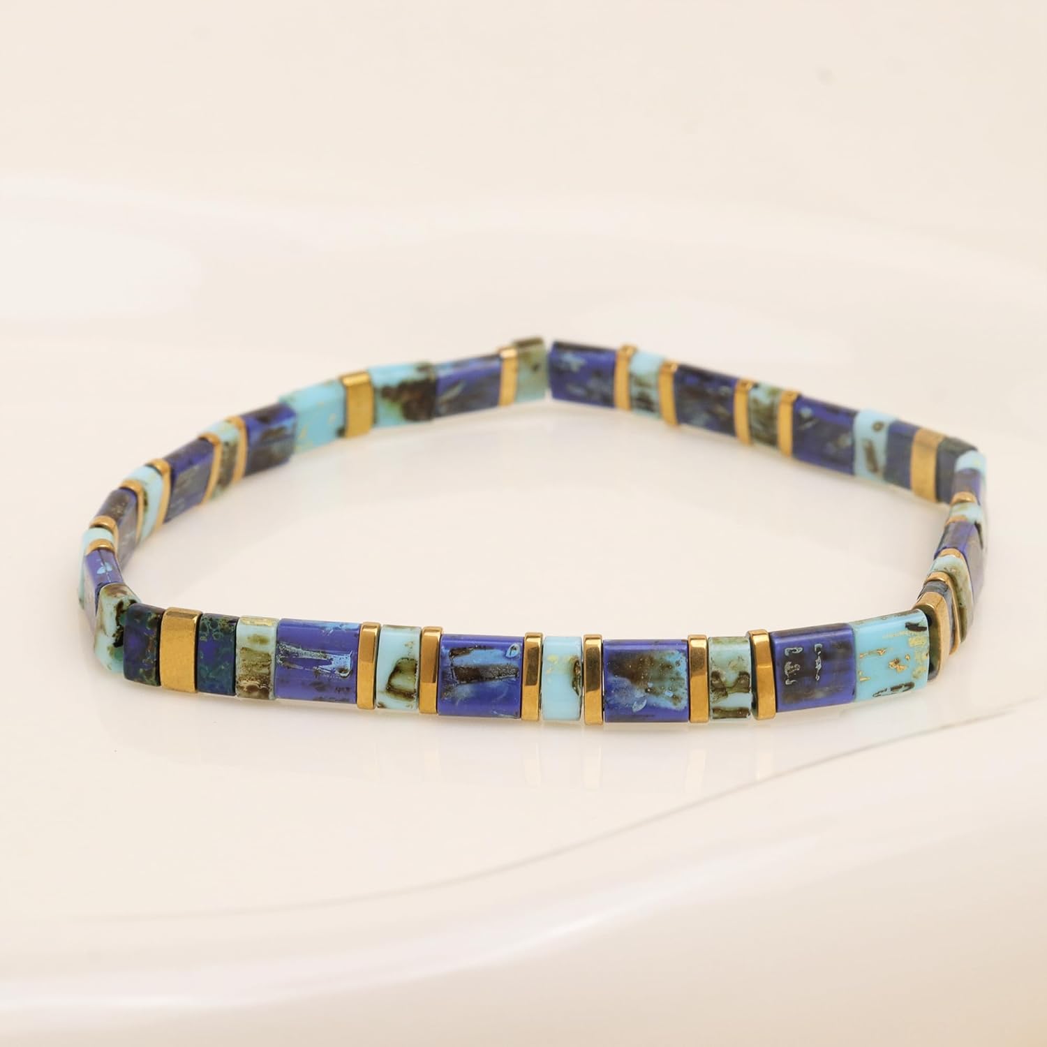 Tila Flat Beads Gemstone Stack Bracelets Set for Women, Boho Handmade Stackable Friendship Stretch Festive Holiday Accessories Jewelry Gift. - Image 6