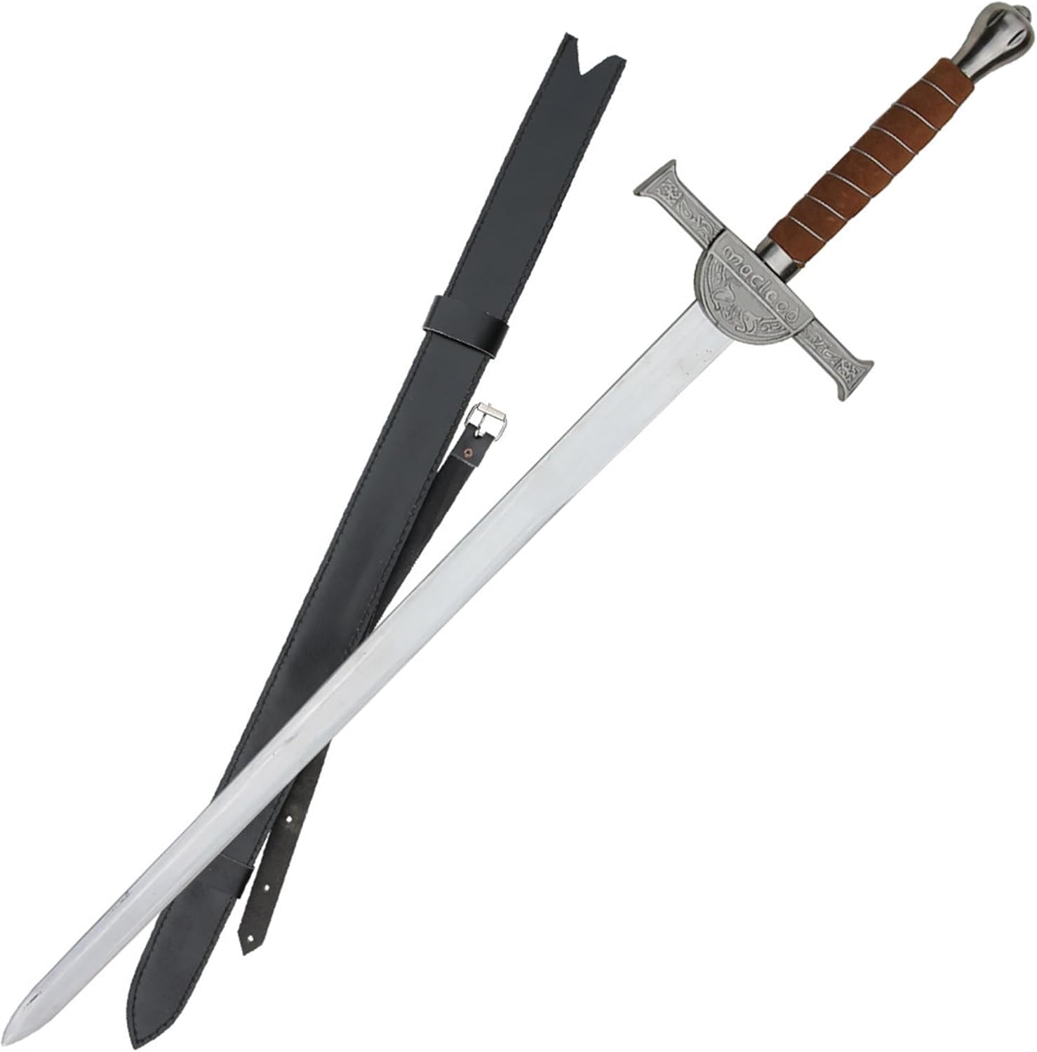 Armory Replicas™ Connor MacLeod Sword Replica from Highlander – Stainless Steel Blade, 31.25” Length, Suede & Wire Wrapped Handle, Intricate Cross Guard with Family Insignia, Leather Sheath Included