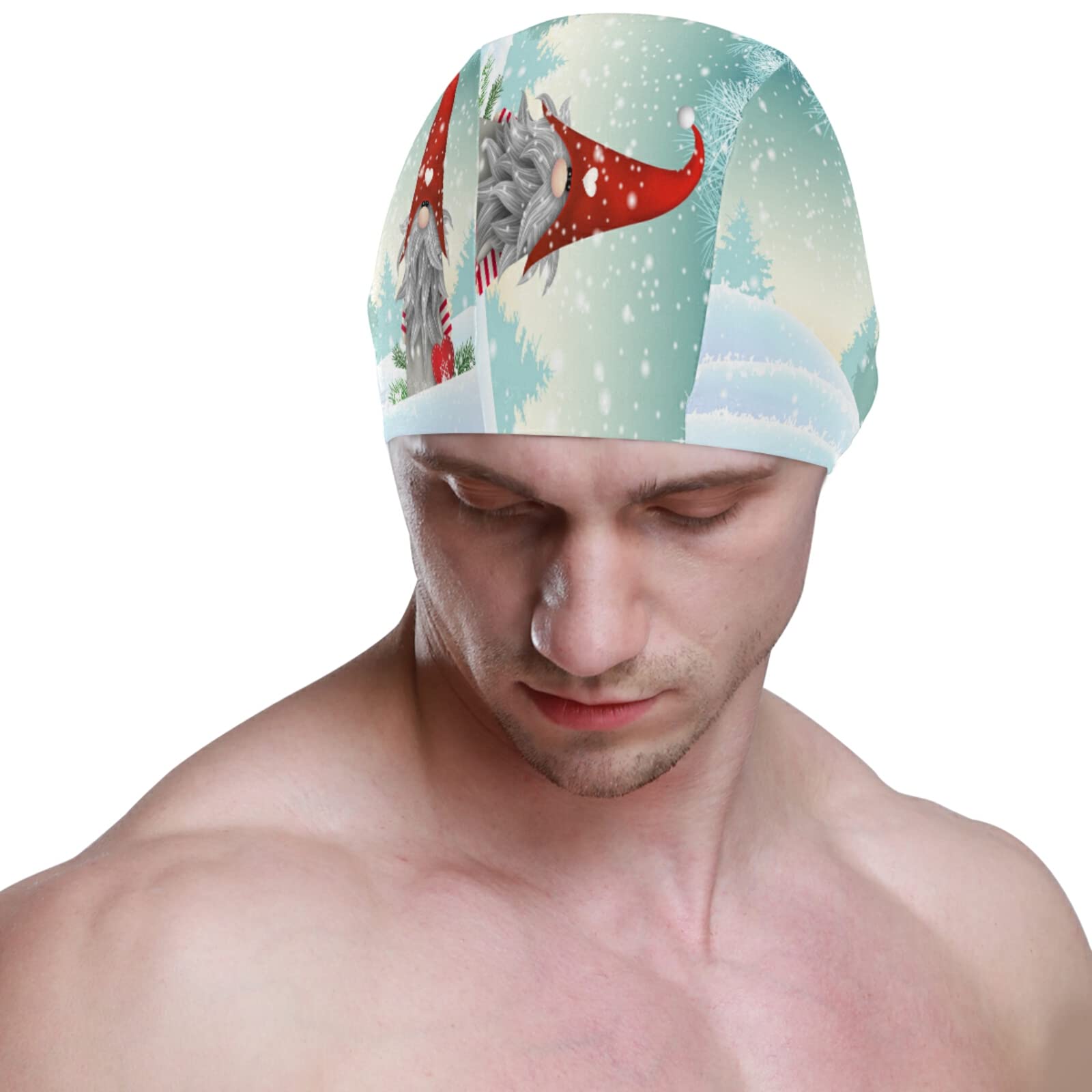 Dallonan Swimming Cap Christmas Gnome Winter Snow Adult Swim Cap Polyester