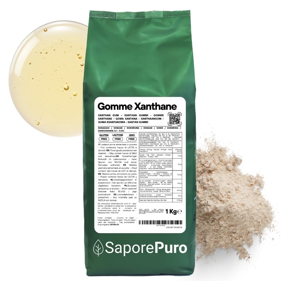 Saporepuro Xanthane en poudre 1 kg - Idéal pour la crème glacée, les sauces, mixologie, cuisine moléculaire, les nappages et les sorbets - 100% pur