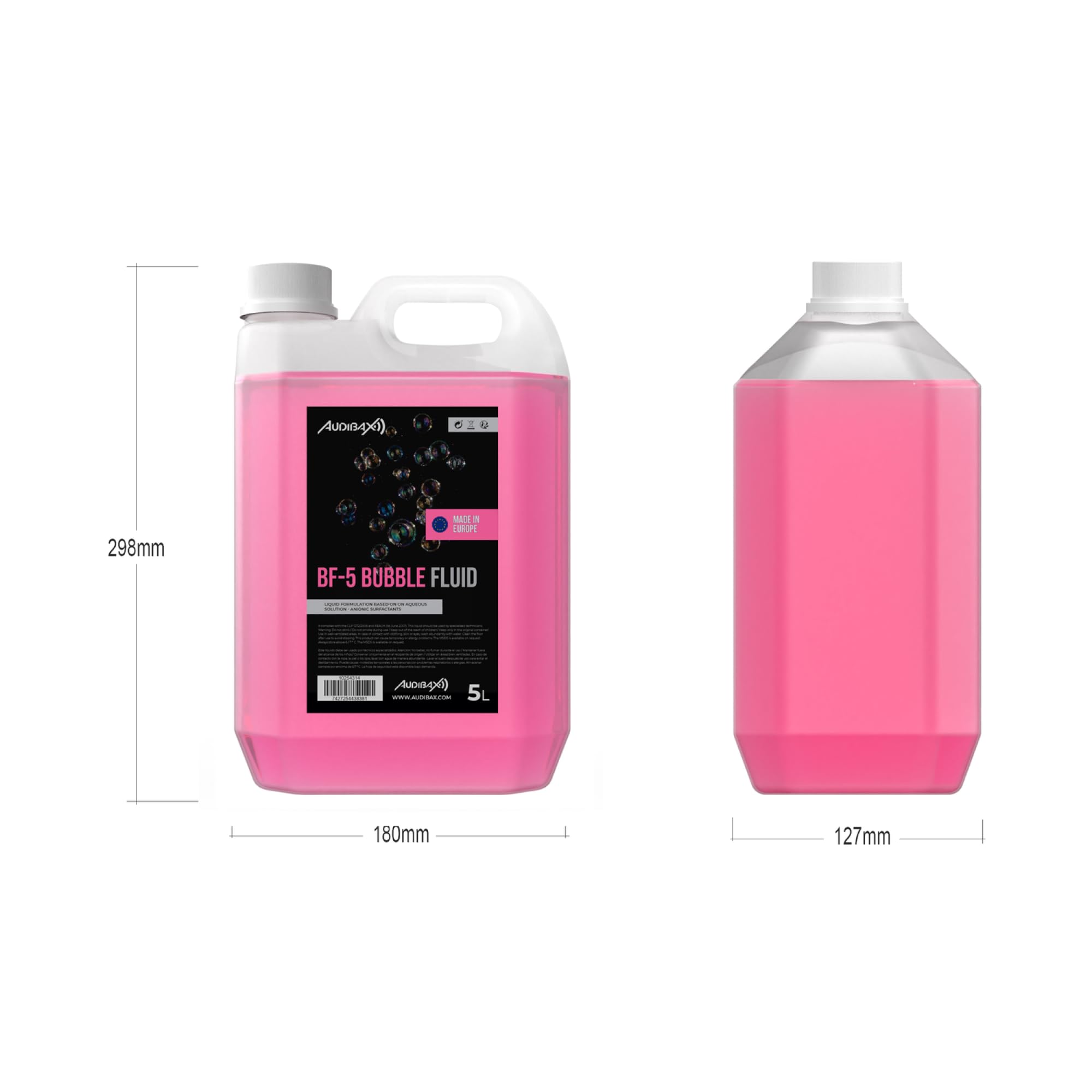 Audibax BF-5 Bubble Fluid - Liquido per Bolle per Macchina per Bolle da 5 Litri - Liquido Naturale - Sicuro per la Respirazione e Senza Sostanze Chimiche Pericolose - Cruelty Free