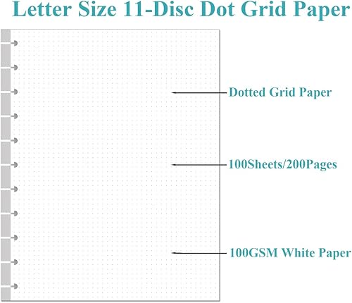 Miniatura 2 de TUL - Papel de recambio de puntos discbound con 11 discos, papel de relleno de cuadrícula de puntos de 11 discos, 100 hojas/200 páginas, papel