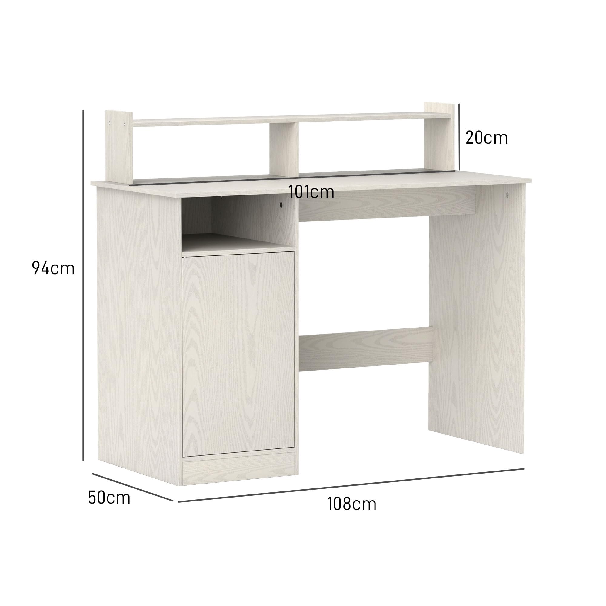 HOMCOM Escritorio con Estantería Moderno con Puerta 108x50x94 cm Crema | Compartimentos Abiertos, Soporte para Monitor, Mesa para Estudio, Dormitorio, Hogar, Oficina