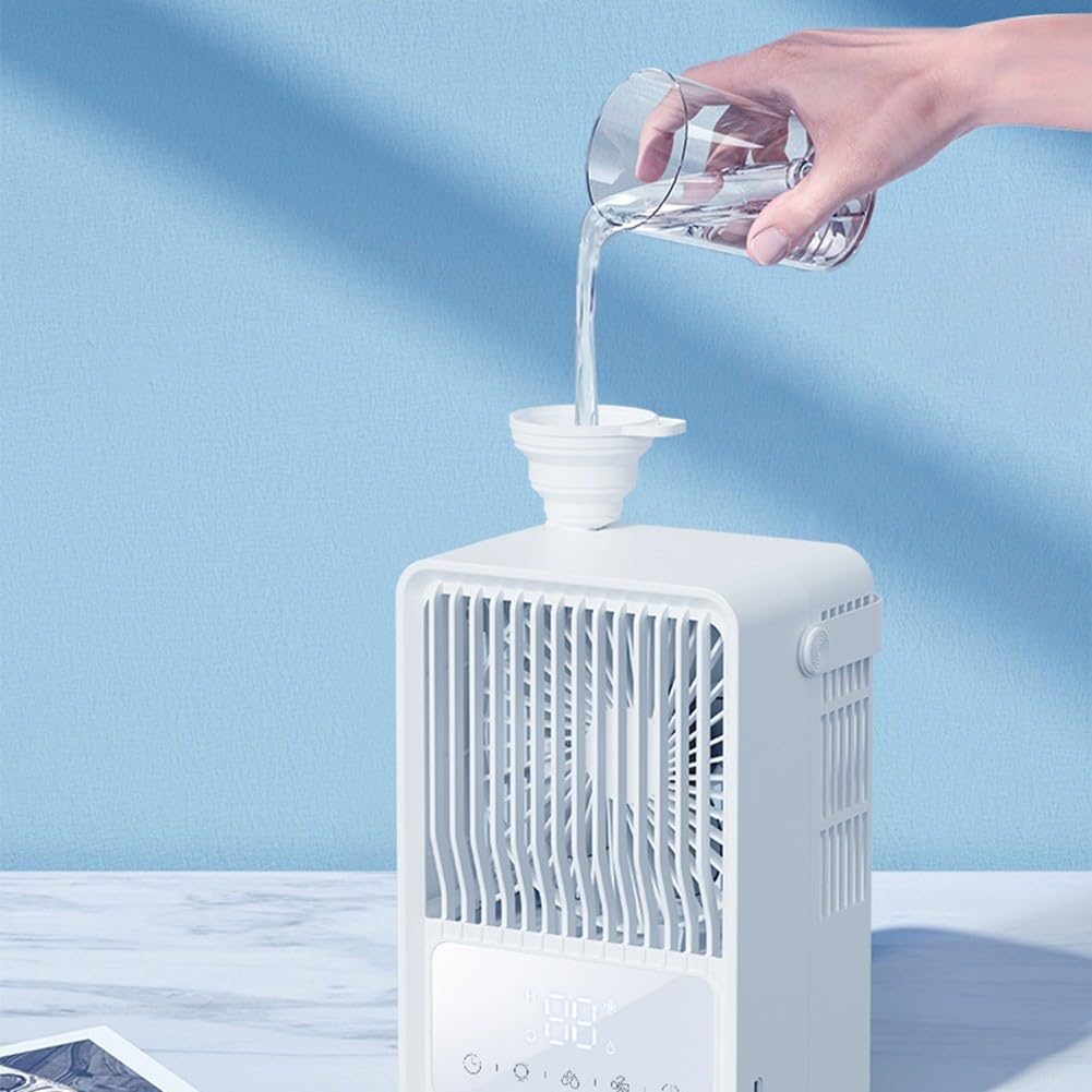 Ventilatore nebulizzatore silenzioso ricaricabile con serbatoio dell'acqua da 600 ml, raffreddamento dell'aria 4 in 1 con LED a 7 colori, timer 8 H, ventola di raffreddamento portatile USB-C, per