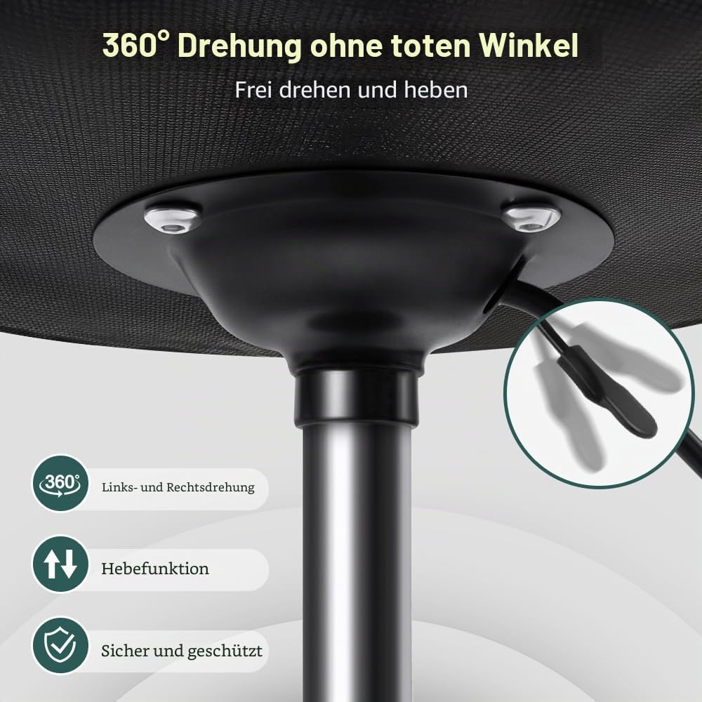 BFTOU Quadratischer Drehhocker auf Rollen, perfekt für Arbeit, Spa, Shop, Massage, höhenverstellbar und kostengünstig, Rollhocker mit Rückenlehne, Weiß (Schwarz)