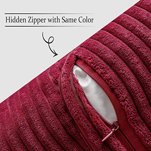 Image of MIULEE Decorative Throw Pillow Covers for Couch Bed Livingroom 18x18 Inch Set of 2 Burgundy Boho Accent Throw Pllows Broadside Striped Patchwork Soft Corduroy Pillowcases