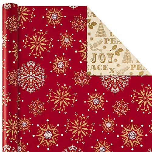 image for Hallmark Reversible Christmas Wrapping Paper Set with Ribbon and Gift 