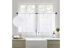 MIULEE 24 Inch Sheer Linen Textured Rod Pocket Kitchen Short Voile Curtains for Windows
