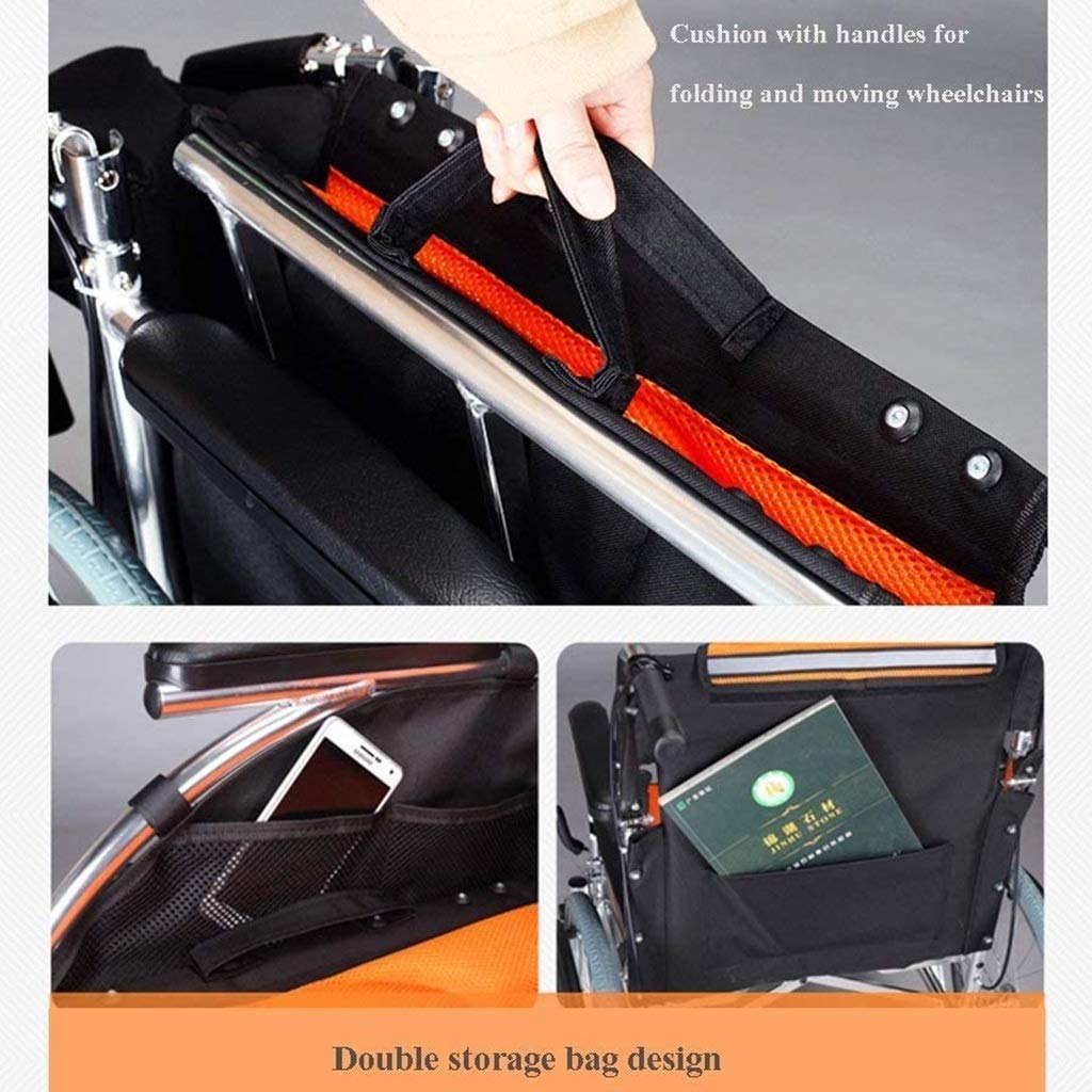 MU Silla de Ruedas Autopropulsada, Manual de Aleación de Aluminio Plegable Ligero con Pedales Ajustables Doble Freno para Discapacitados/Manual de Edad Avanzada Cesta