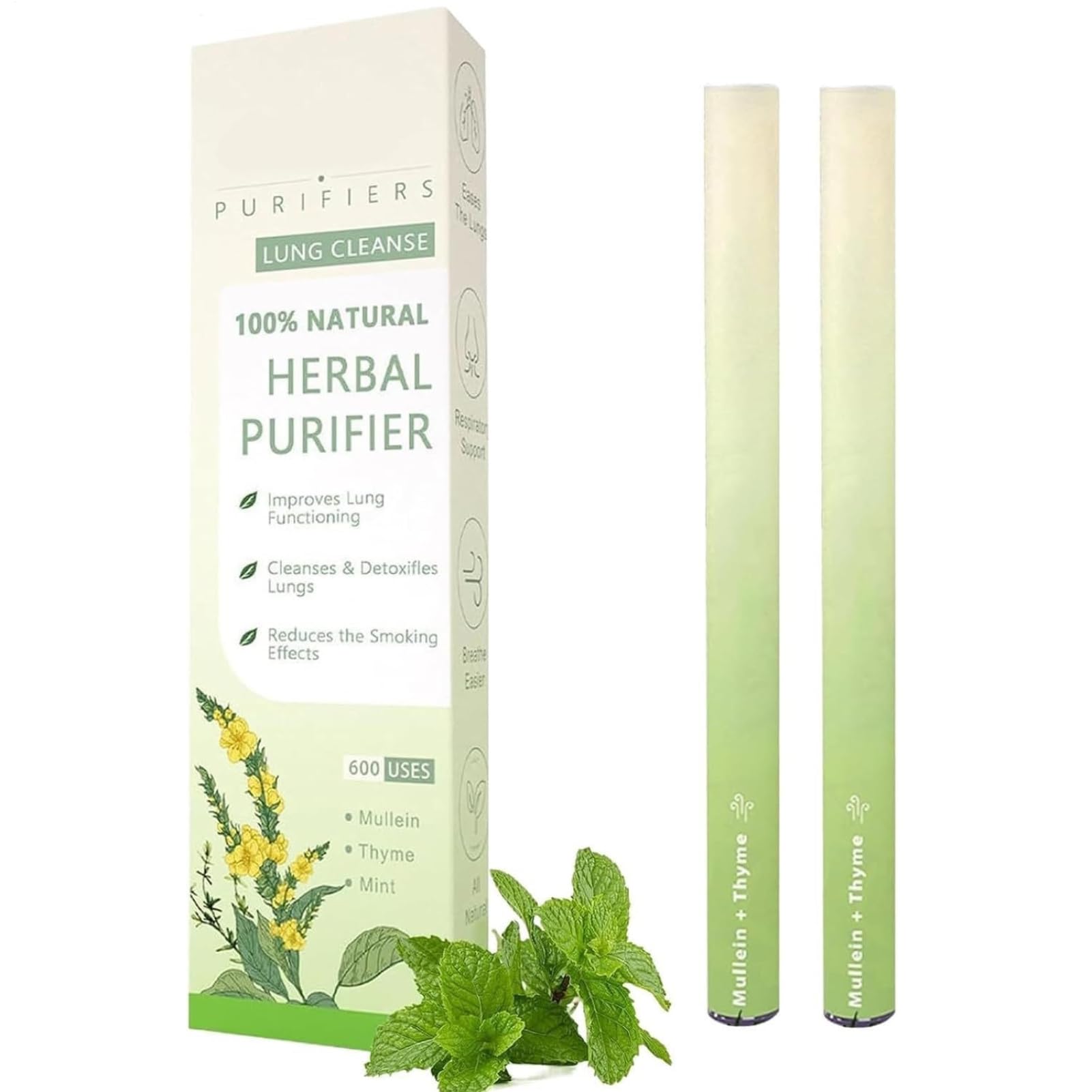 2 Purificatori Polmonari a base di Verbasco, Diffusori a Penna a Bases di Erbe Migliorati per Alleviare lo Stress, Inalatori Naturali per Respirare Meglio, Diffusore a Base di Verbasco Botanico