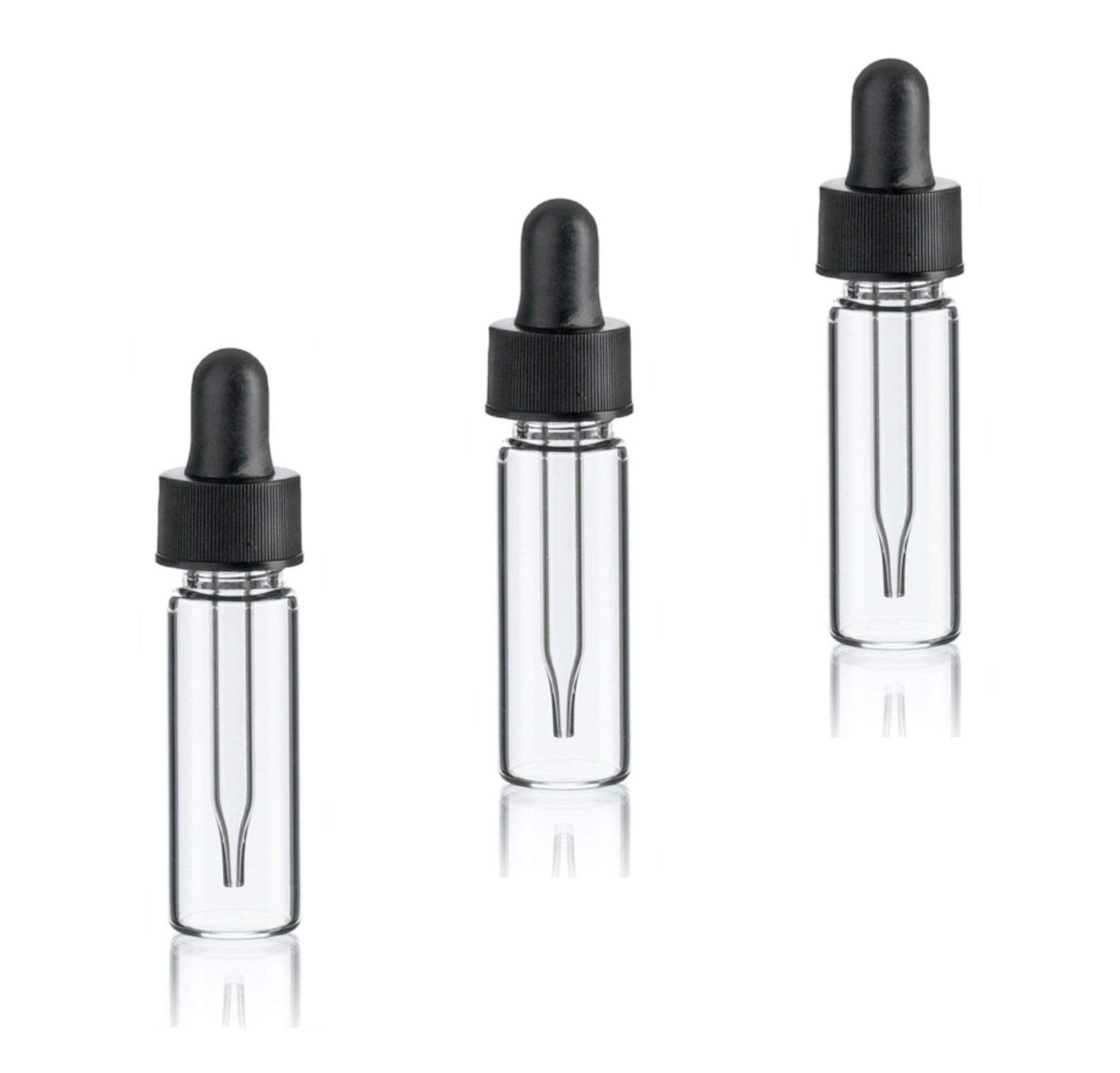 1 Dram 1/8 oz Clear Glass Vials w/ Straight Black Bulb Eye Glass Eye Droppers for Essential Oils & Liquids (pack of 3)