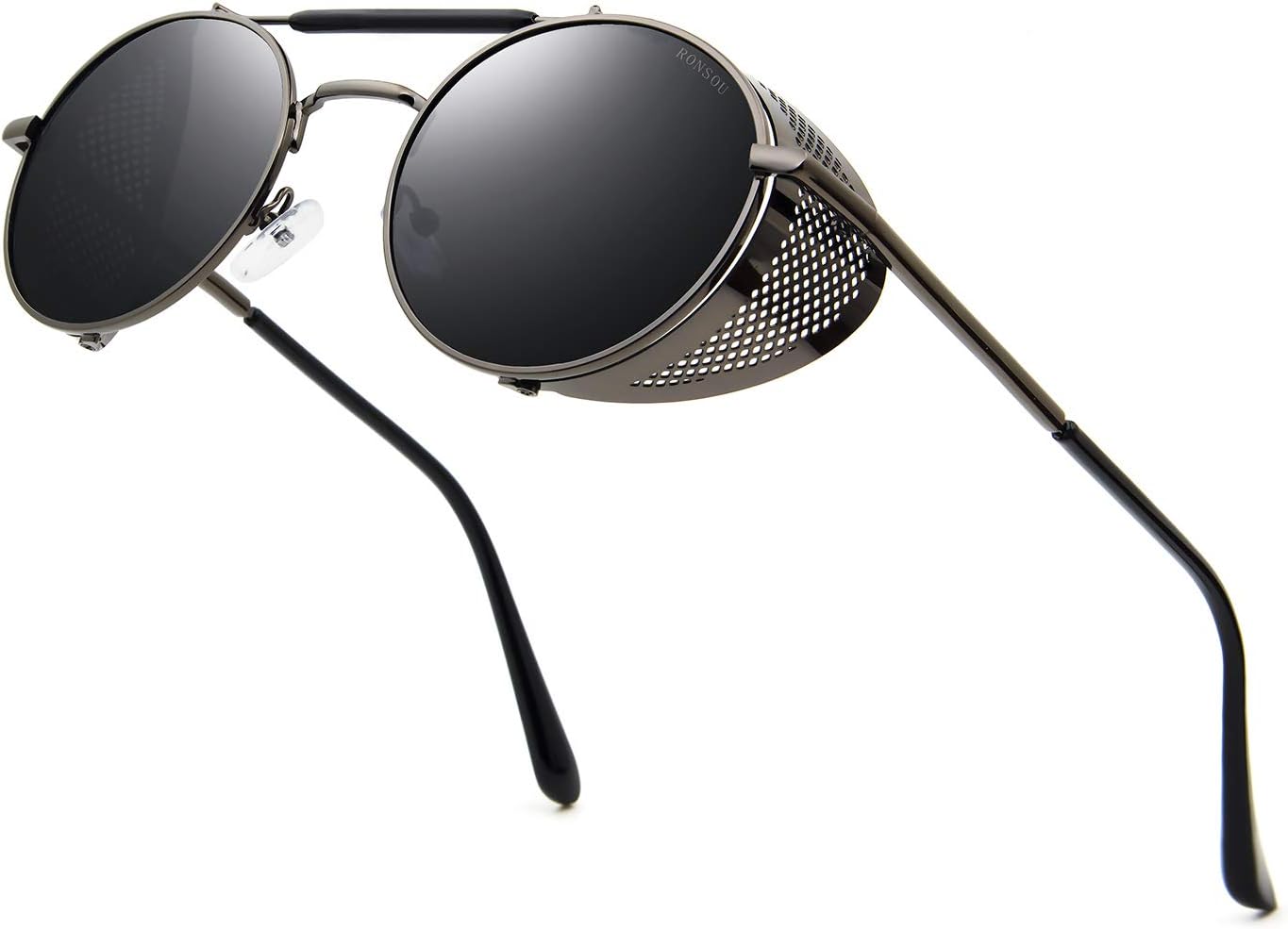RONSOU Steampunk Style Round Vintage Polarized Sunglasses Retro Eyewear UV400 Protection Matel Frame