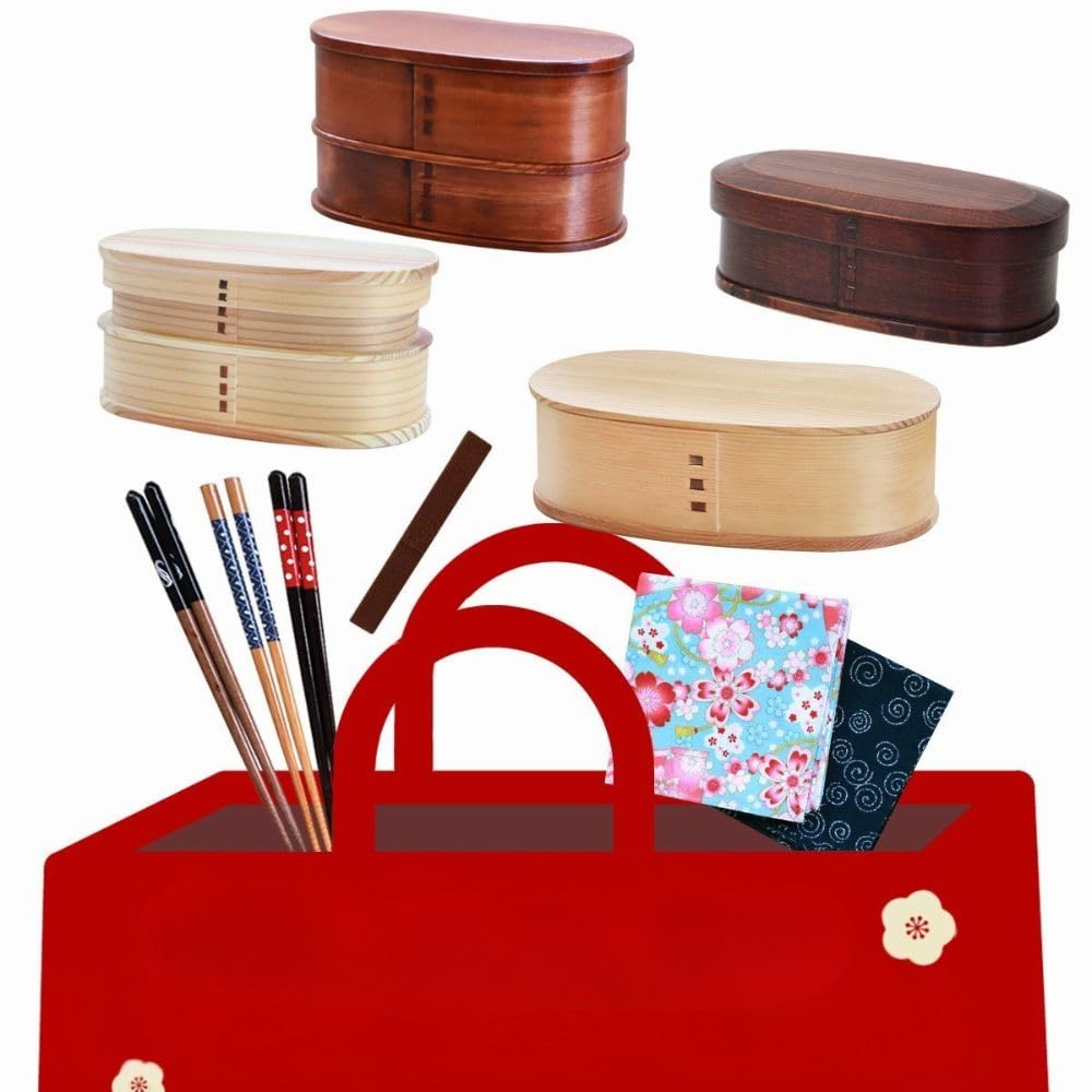 Magewappa Bento Box Plain Wood 4 Piece Set Chopsticks Lunch Box Japan