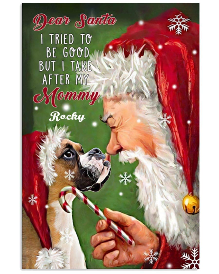 Biopracess Boxer Dear Santa Poster Vintage Wall Decor Metal Sign Poster 8x12 inches