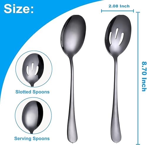 Miniatura 3 de Juego de 6 cucharas de servir, cuchara de servir de 8.7 pulgadas, incluye 3 cucharas de servir y 3 cucharas ranuradas, cucharas de banquete de bufé