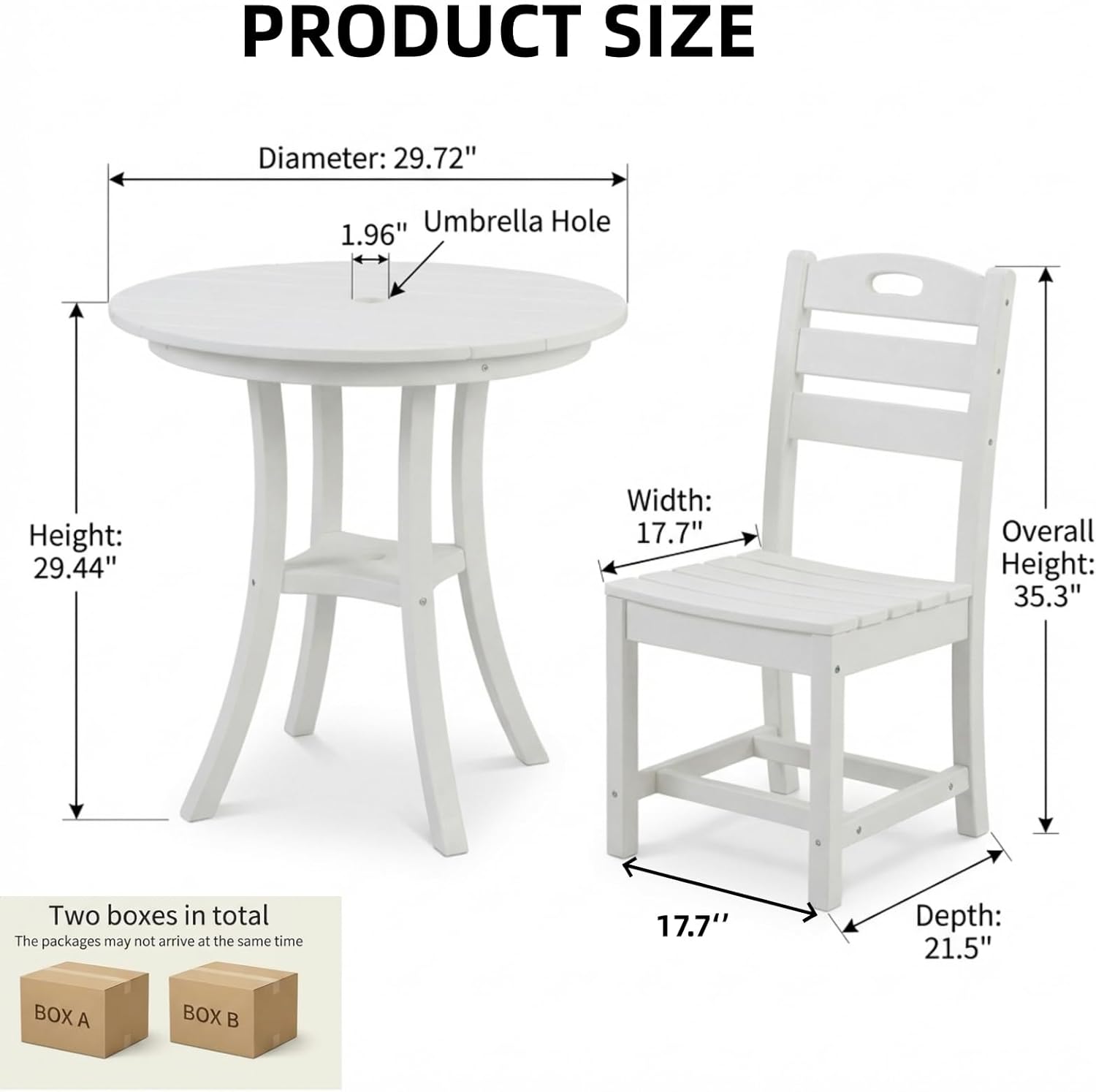 3-Piece HDPE Outdoor Patio Bistro Set, Round Table with 2 Chairs for Balcony, Porch & Garden, White