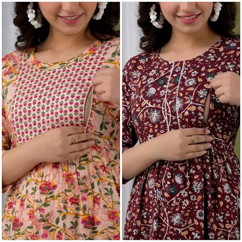 Image of Combo of 2 Feeding Kurti for Women | Cotton Printed Kurti for Women | Kurti for Women| Kurti | Printed Kurti | Feeding Kurti | Maternity Kurti