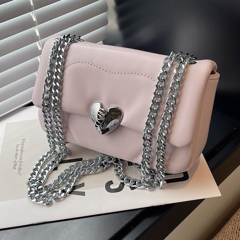 Amazon.co.jp: シルバーのハートバックルのチェーンバッグ のある無地