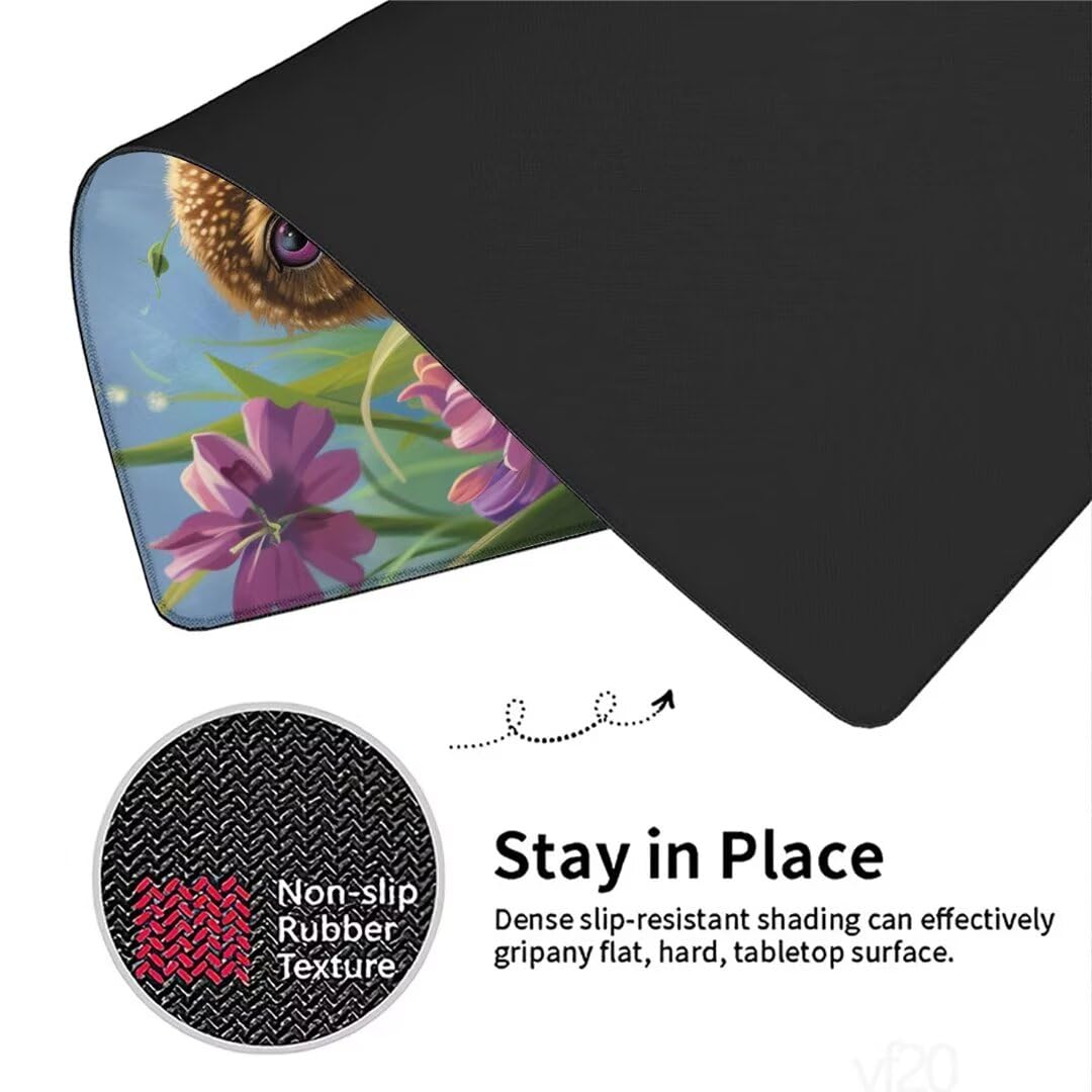 Alfombrilla Ratón búho Alfombrilla Raton 1600x800x3mm,flor Alfombrilla de Ratón Extendida de Gran Tamaño con Bordes Cosidos,Protector Escritorio,Antideslizante,Alfombrilla Ratón Gaming,Regalo YF-20
