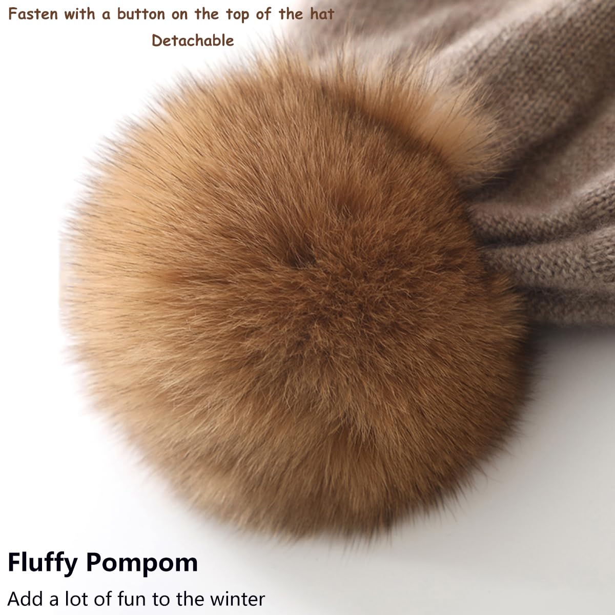 100% kaszmirowa czapka z pomponem, czapka beanie dla dzieci chłopców i dziewczynek w wieku 3-8 lat, zimowa, miękka, ciepła czapka z dzianiny ze zdejmowanym pomponem, słodka czapka na narty, brązowy