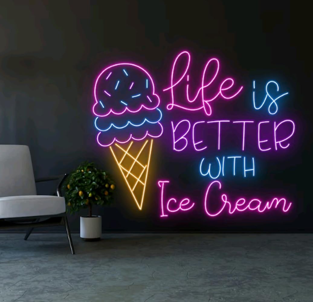 ネオンサイン LEDライト　オーダーメイド　Ice アイスクリーム　インテリア Amazon.co.jp: Life Is Better With Ice Cream ネオンサイン
