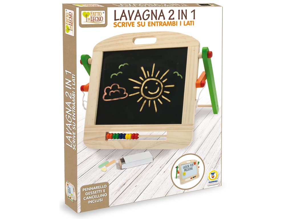 Lavagna da Gioco per Bambini in Legno Lavagna in Legno da Tavolo per Bambini con Gessetti, Doppia, Lavagnetta da Tavolo per Bimbi