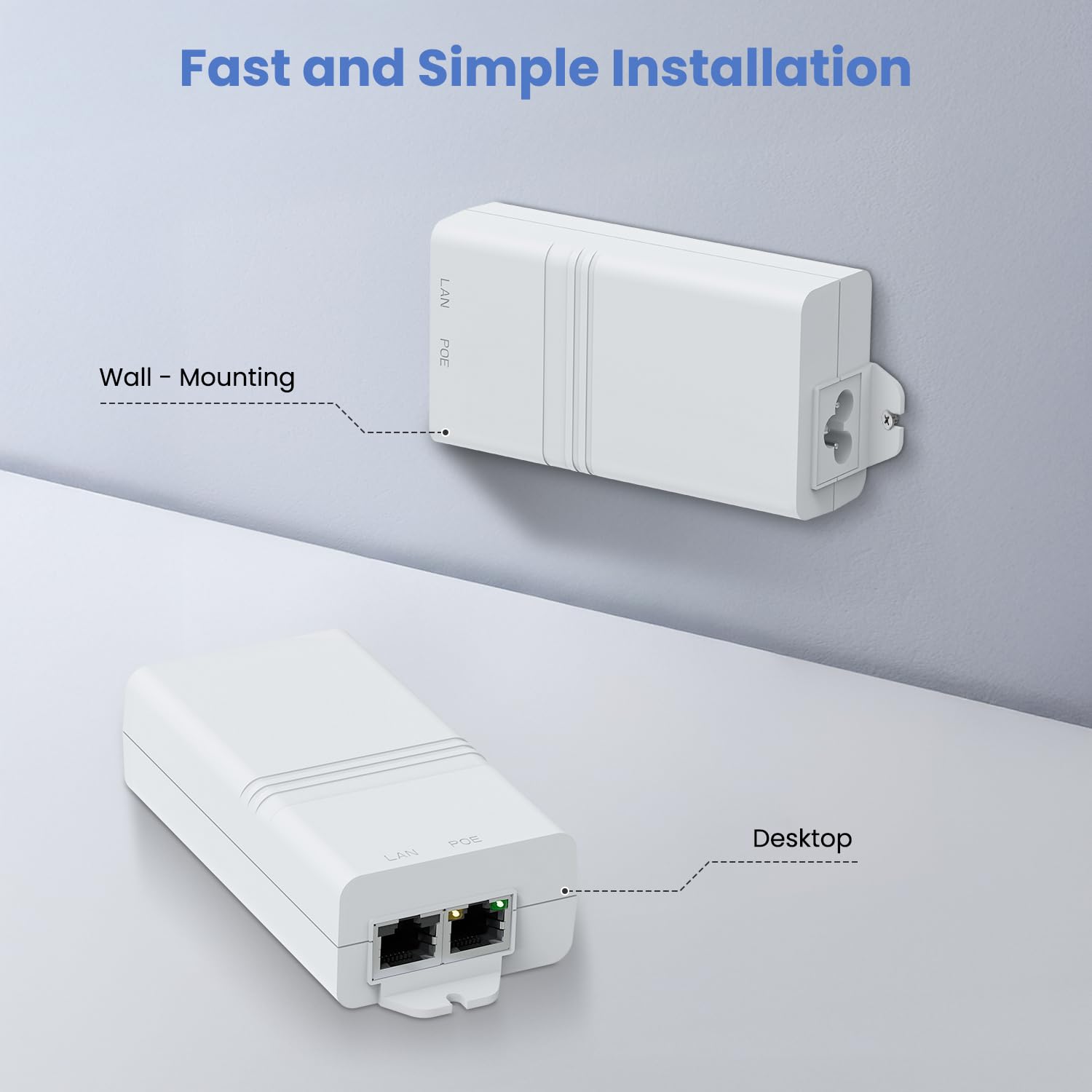 Injecteur PoE+ 10 Gbit/s, conforme à la norme IEEE 802.3at/af de 30 W, port Ethernet 10 Gigabit, pour transmission de données haute vitesse vers caméra IP, point d'accès, NVR, AG-P006