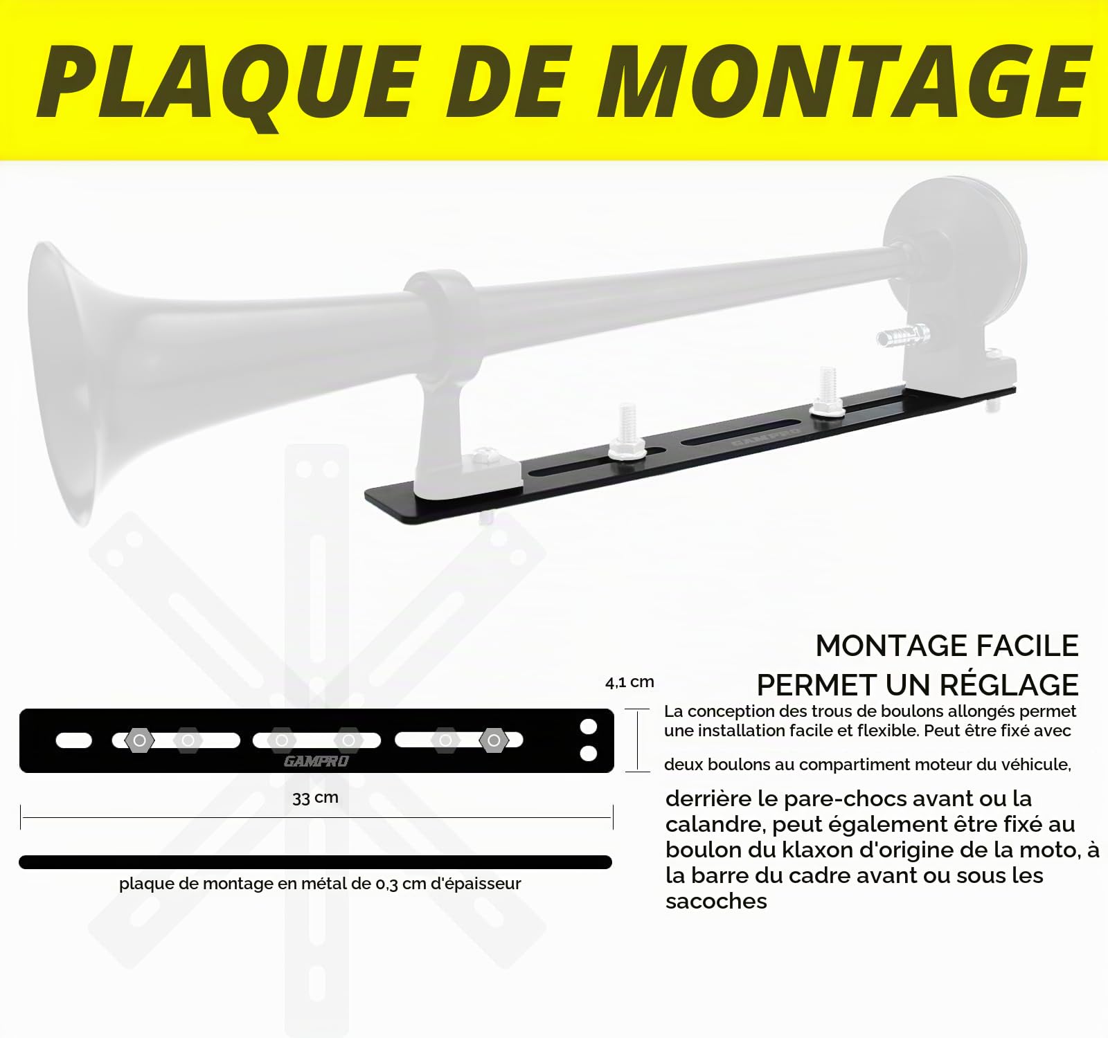 GAMPRO Klaxon de camion, 12 V 150 dB, double trompette, chrome zinc, avec compresseur, pour tous les véhicules 12 V, camions, trains, bateaux, voitures et camionnettes (blanc)