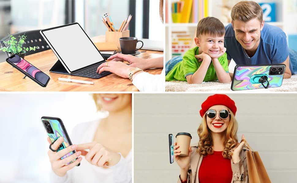 Soft TPU Case for Vortex J24, Vortex Cellular J24 Tempered Glass Screen Protectors 9H, Built-in Ring Finger Holder Kickstand [Support Car Magnetic] Hands Free | Multi-colored Art Wavy Painting - Image 5